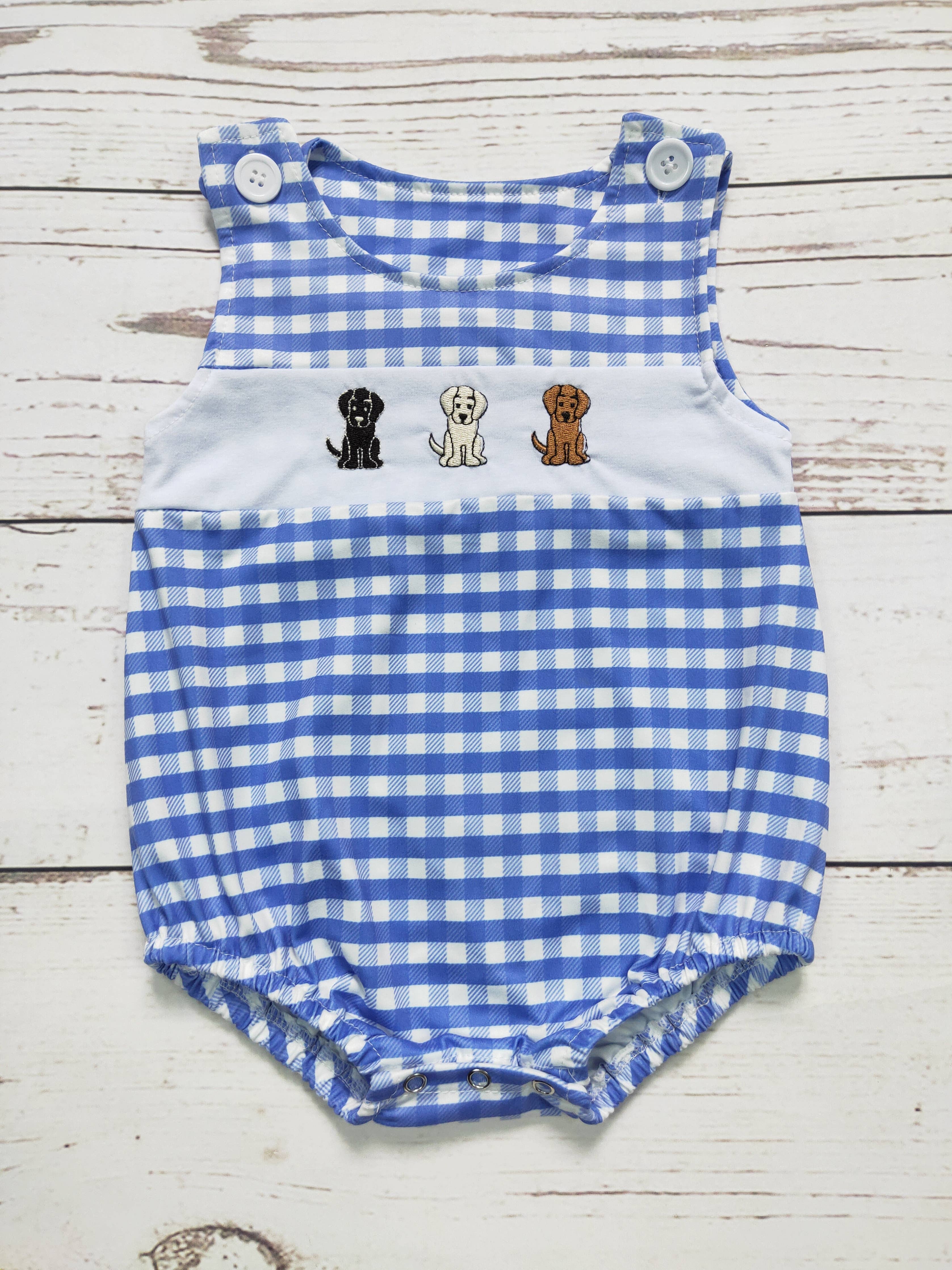 Boys Checkered Dog Appliqué Onesie