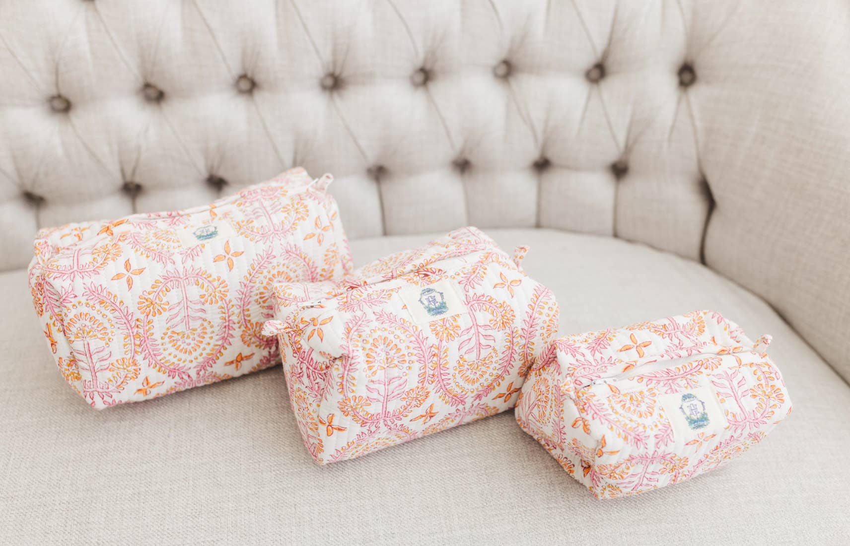 Dahlia-Quilted Cosmetic Bags-set of 3
