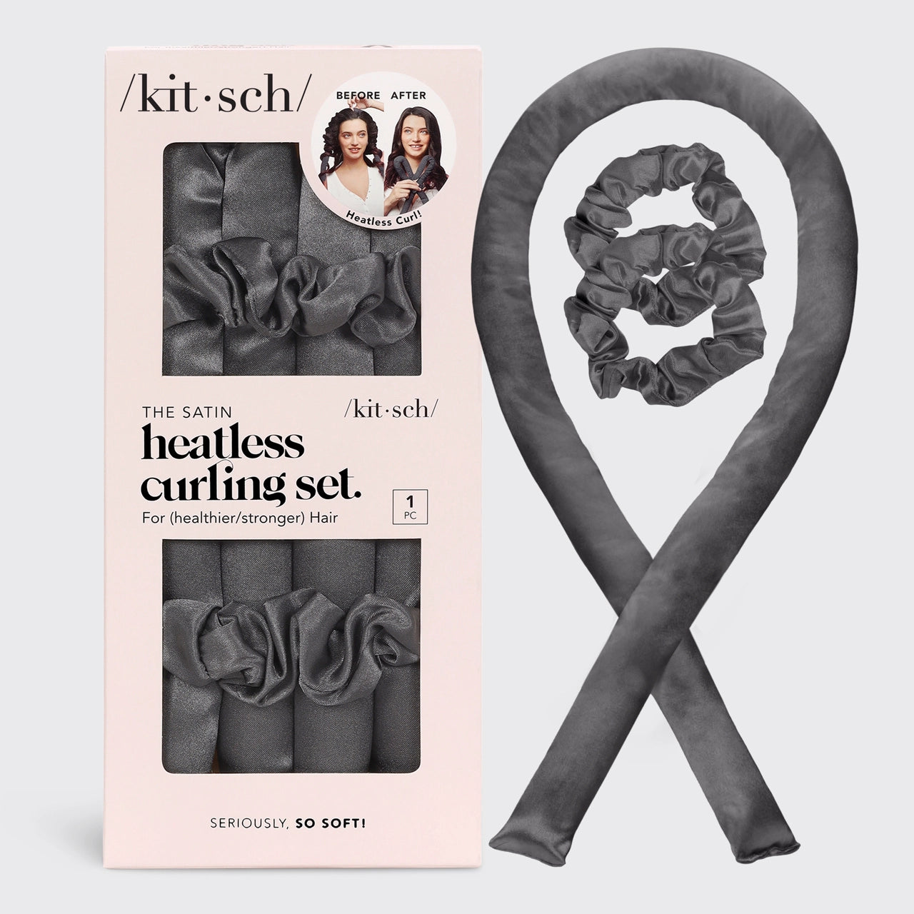 Charcoal Satin Heatless Curling Set by Kitsch