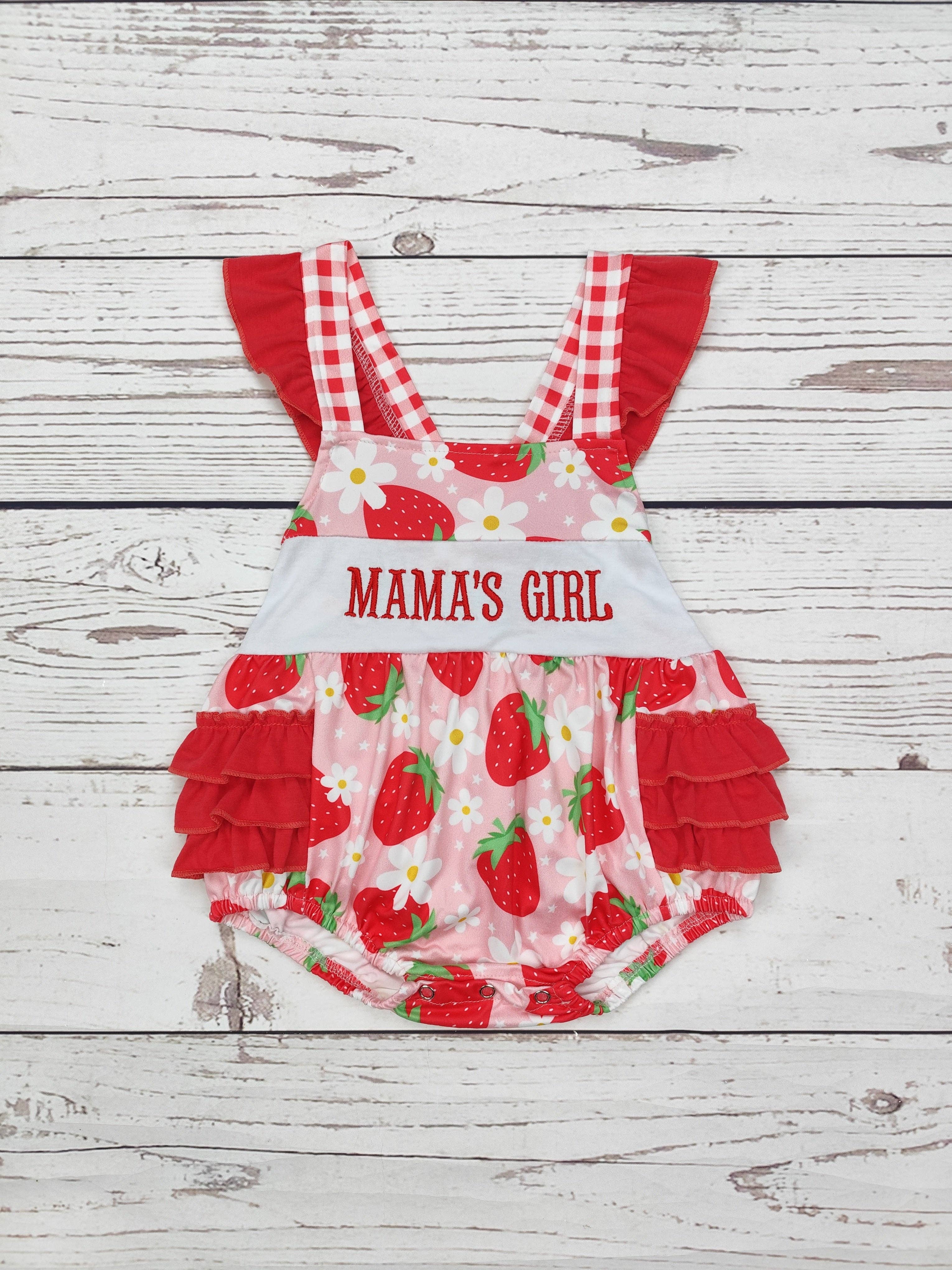 Mama's Girl Appliqué Strawberry Bubble Onesie