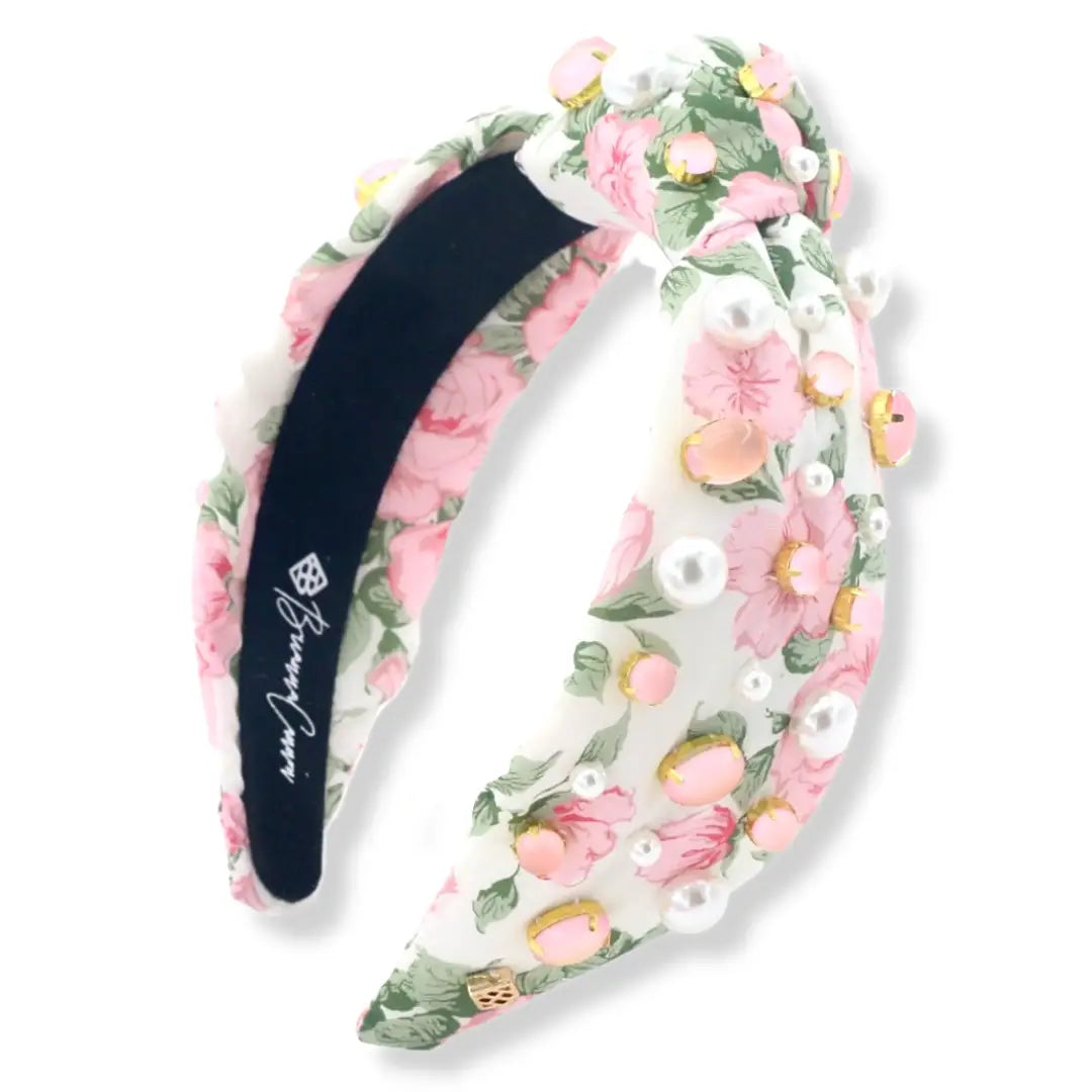 Light Pink Hibiscus Flower Headband with Crystals and Pearls by Brianna Cannon