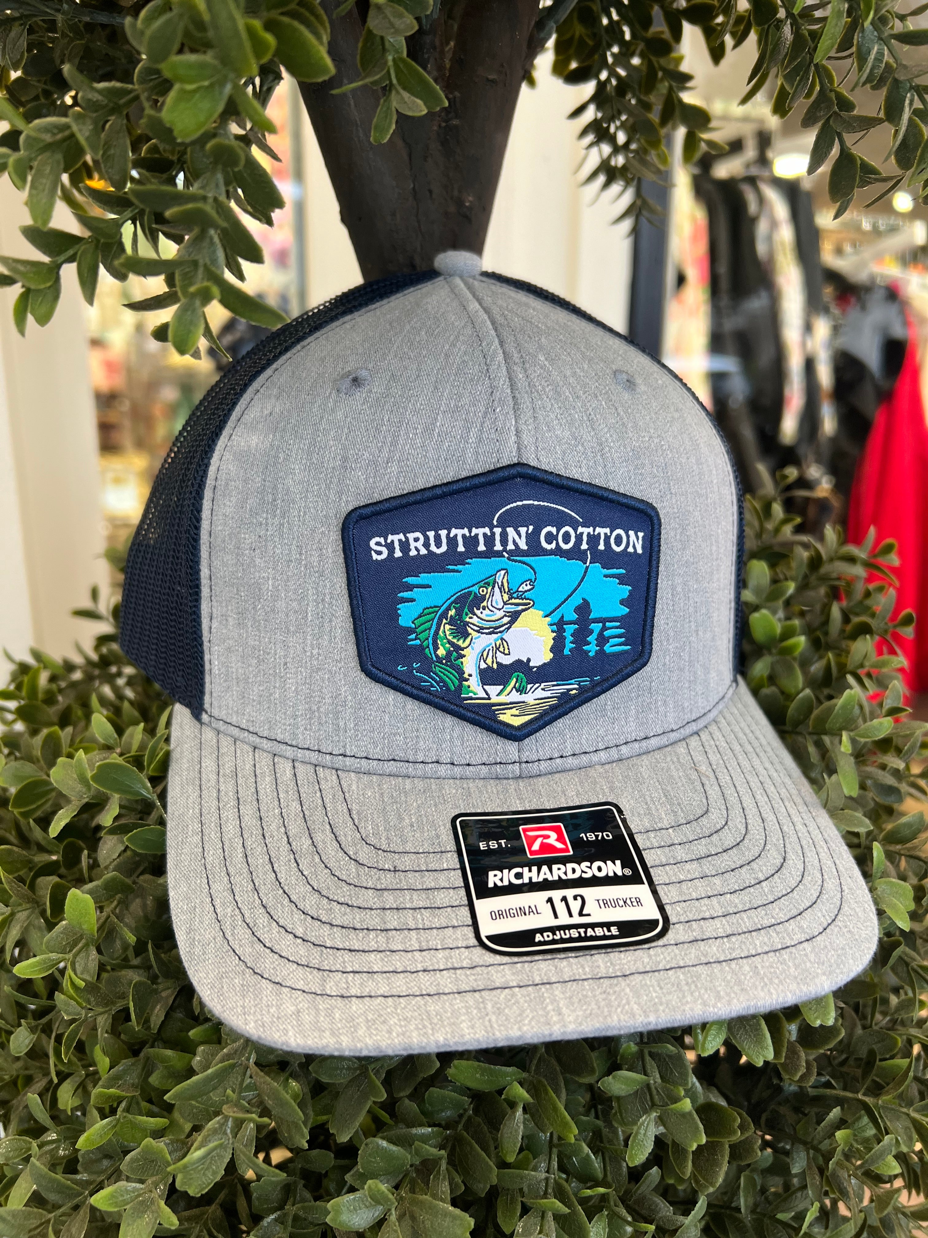 Bass Patch On Heather Grey Hat by Struttin Cotton