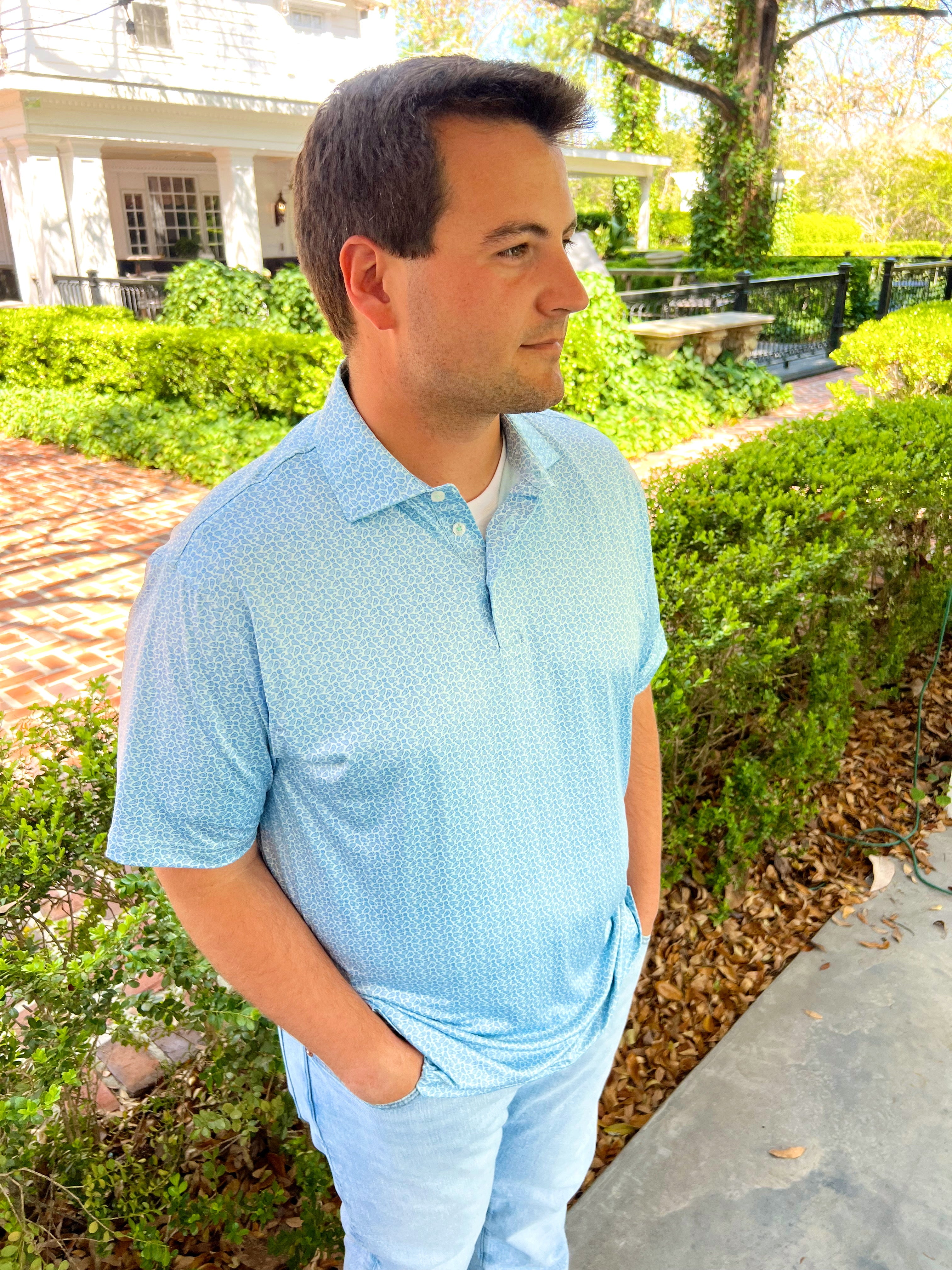 Oysters & Lemons Flyline Performance Polo In French Blue Oyster By Southern Marsh