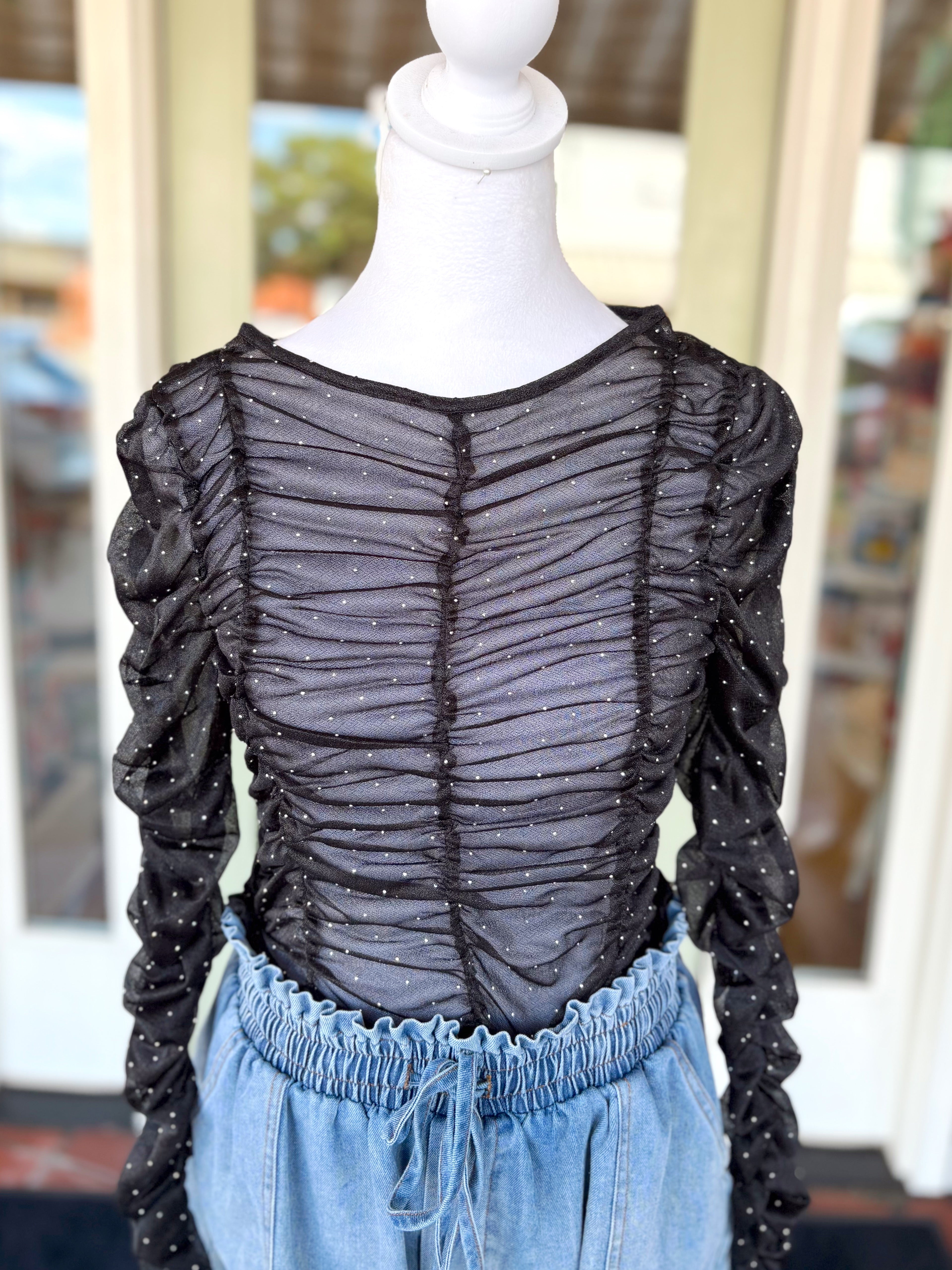 The Hensley Rhinestone Mesh Top