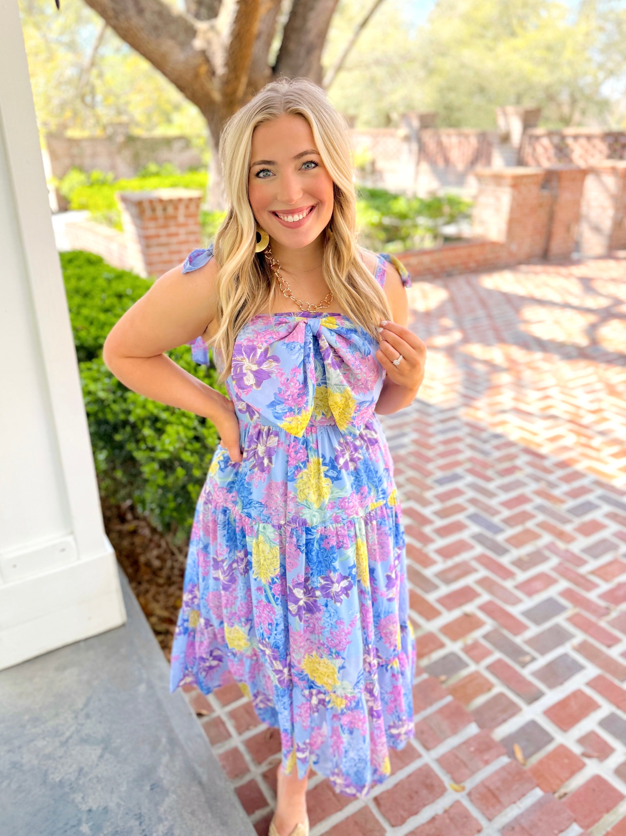The Bella Bow Front Floral Midi Dress