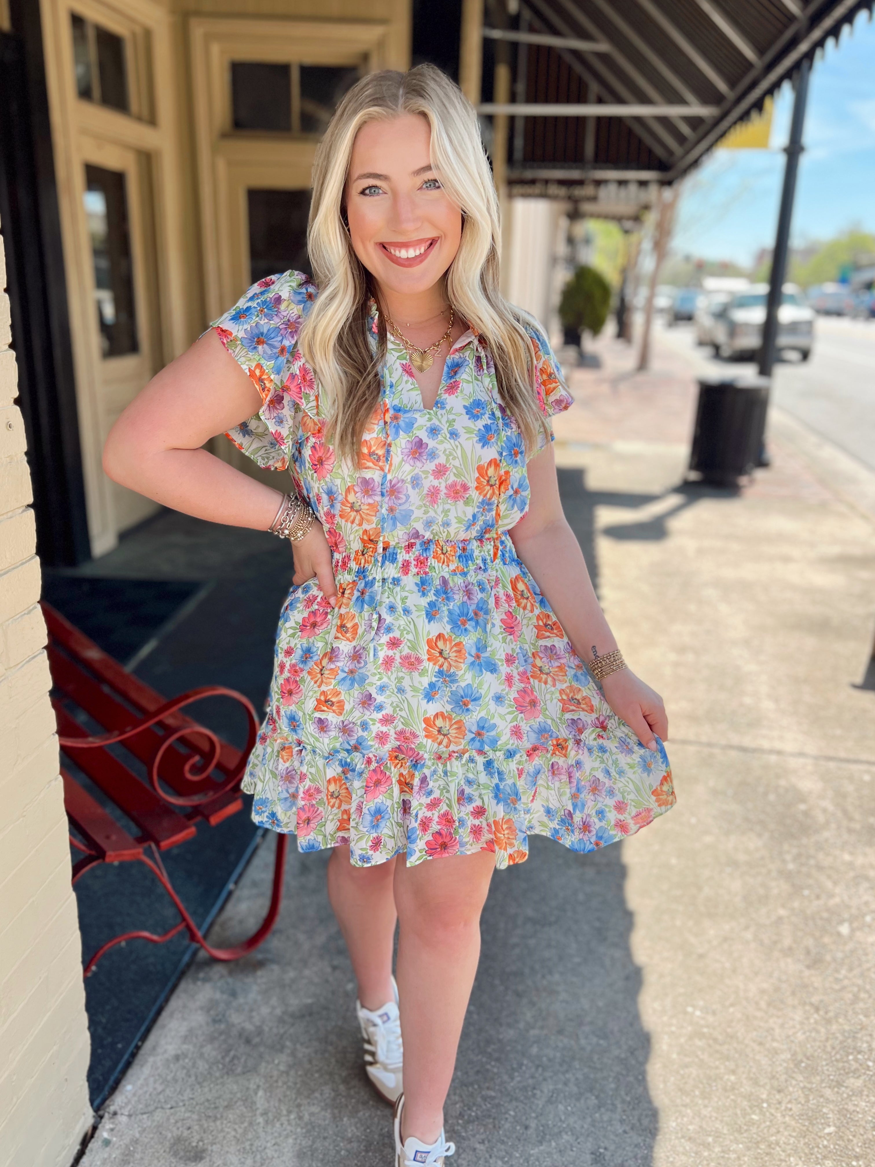 The Garden Bumble Ruffle Mini Dress