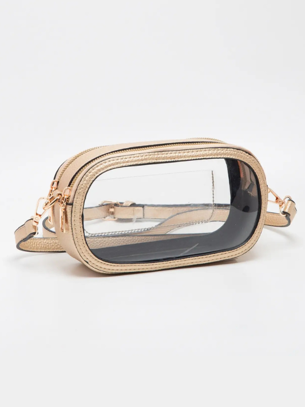Double Zipper Oval Clear Game Day/ Stadium Bag- Gold