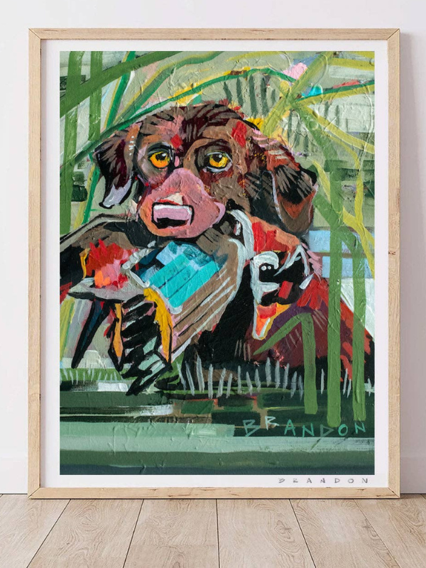 Chocolate Lab in Reeds by Brandon Thomas Print- 5x7