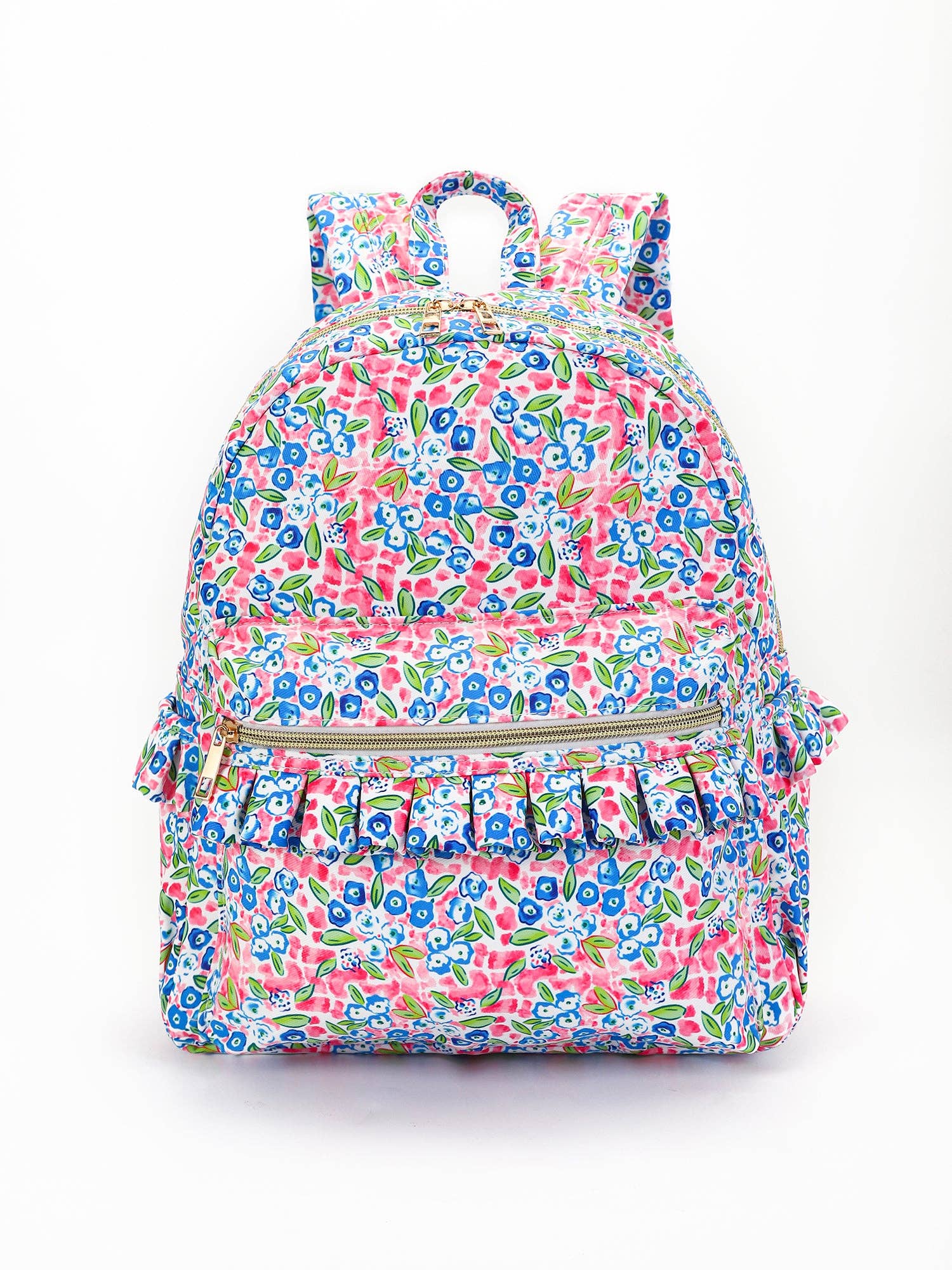 Girls Blue Floral Ruffle Backpack
