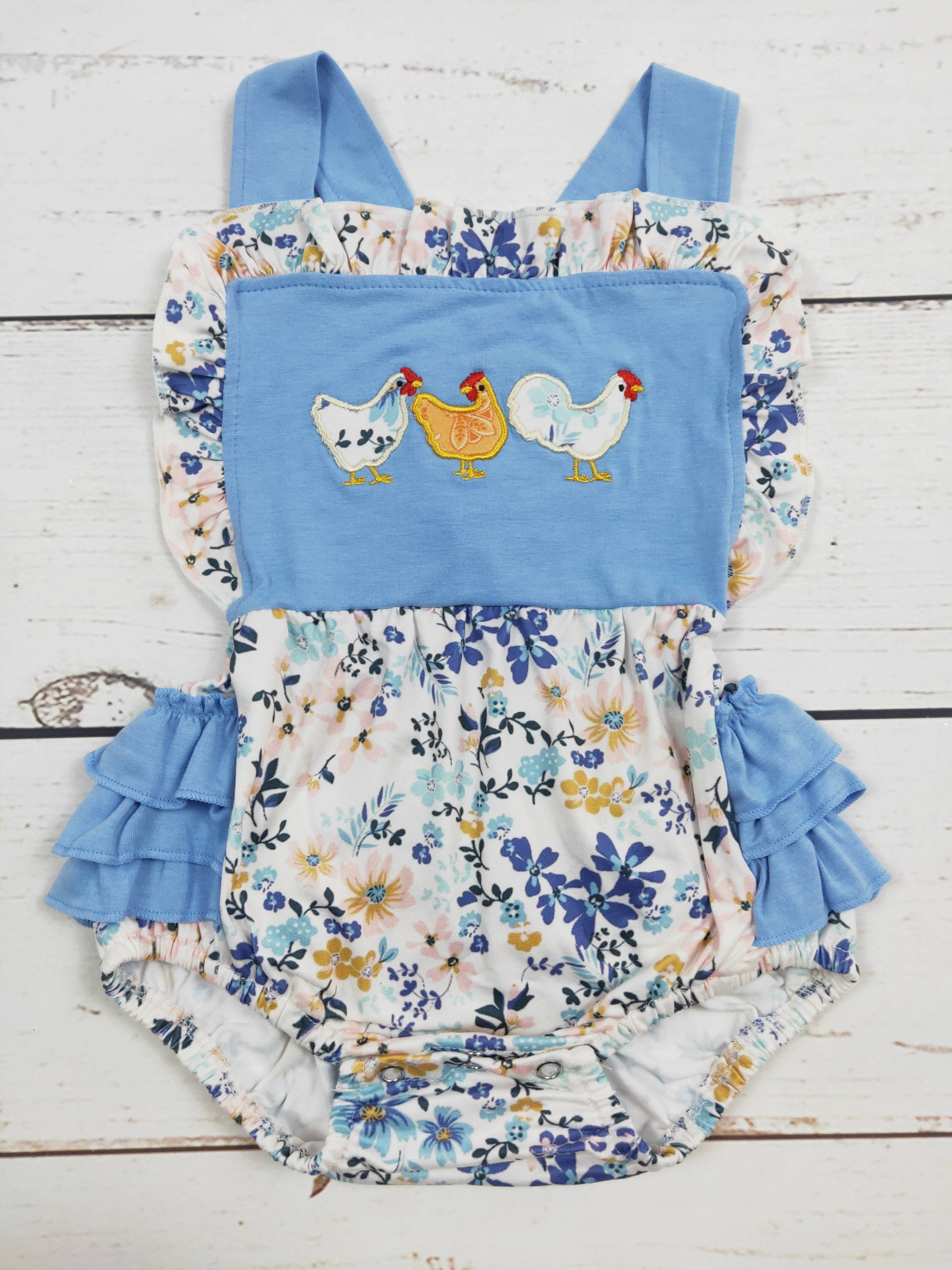 Girls Chicken Appliqué Bubble Onesie