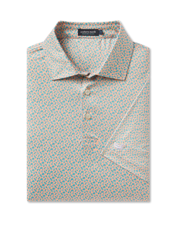 Salt & Lime Performance Polo In Peach & Teal By Southern Marsh