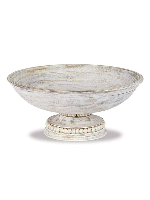 White Beaded Pedestal Serving Bowl
