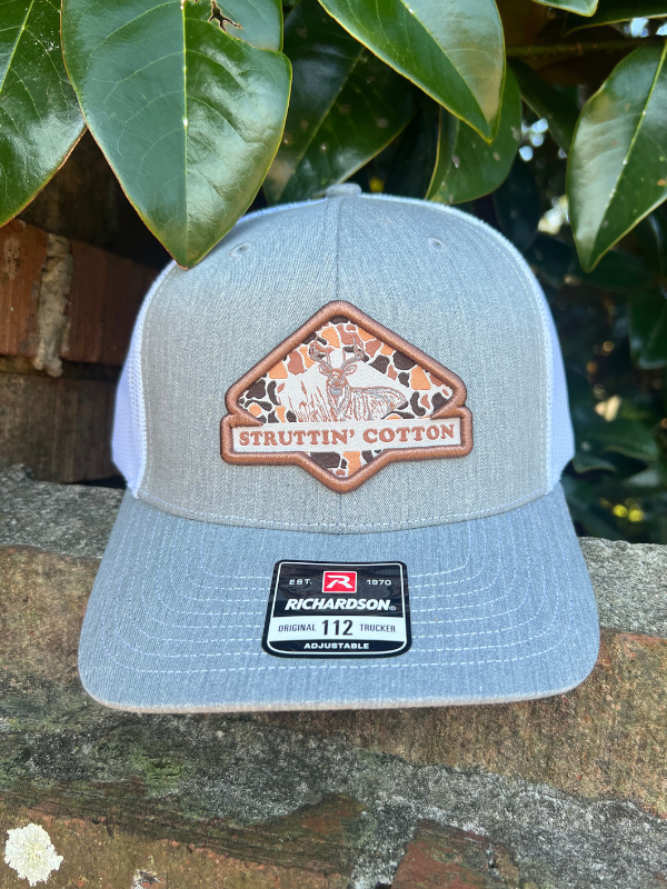 Buck Patch On Heather Grey Hat by Struttin Cotton