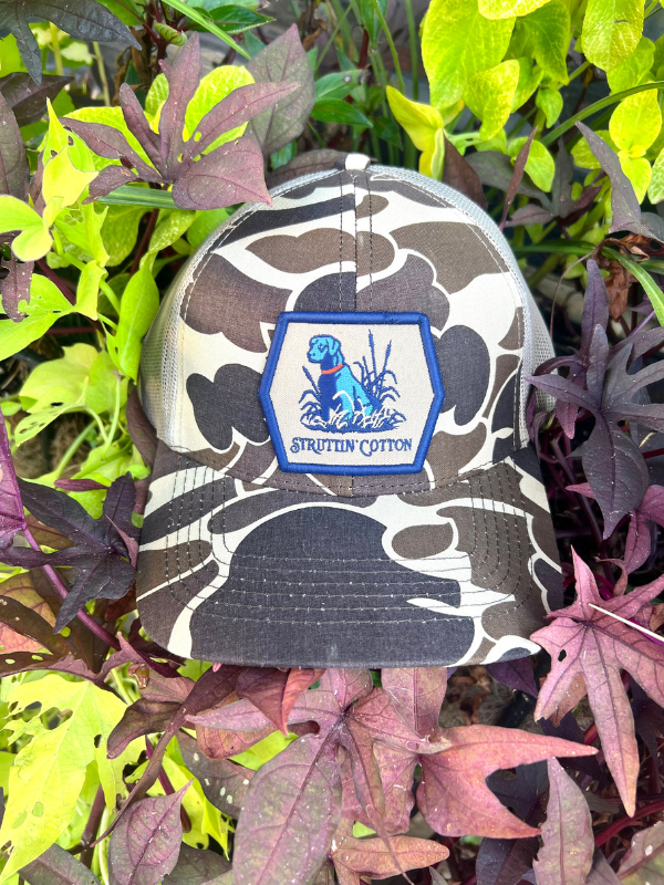 Lab Patch on New School Camo Hat by Struttin Cotton