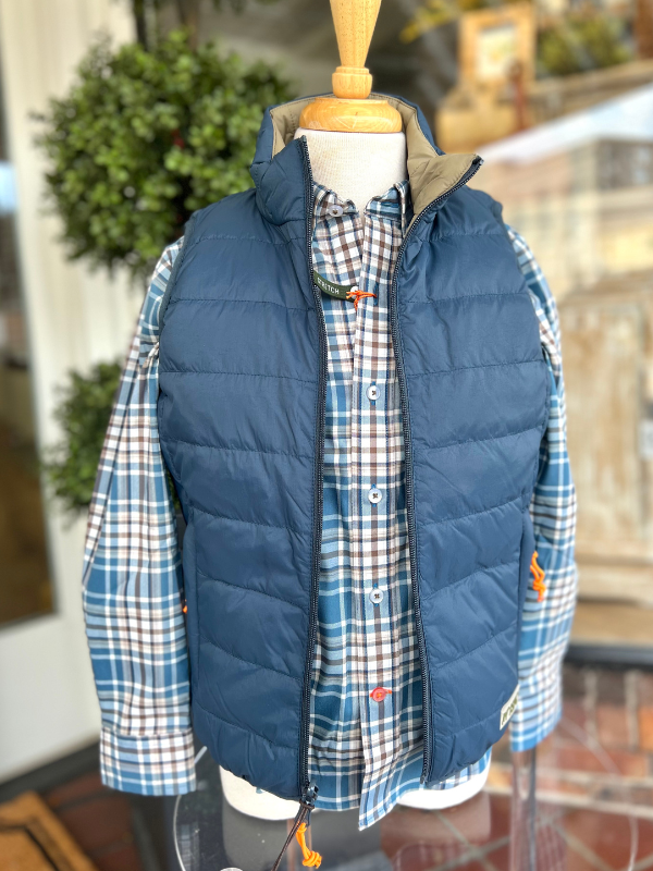 Southern Point YOUTH Field Series Reversible Down Vest in Navy/Olive
