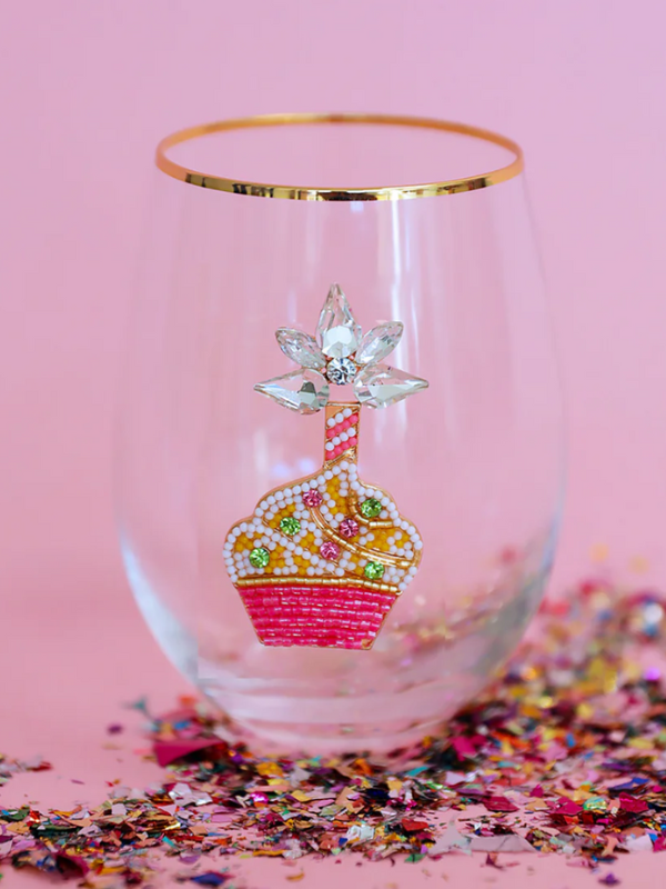 Beaded Cupcake Stemless Wine Glass