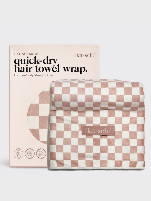 Extra Large Quick Dry Towel Wrap in Terracotta Checker by Kitsch