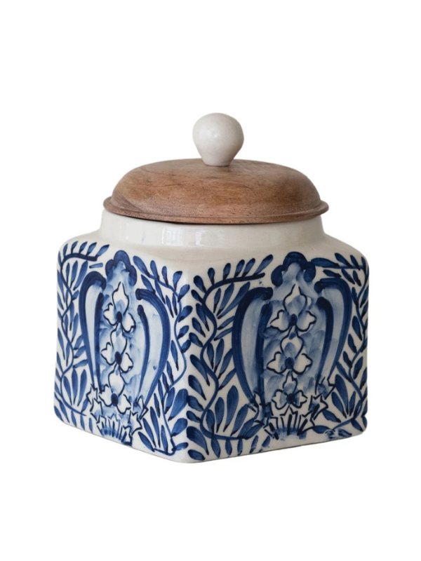 Blue & White Stoneware Canister