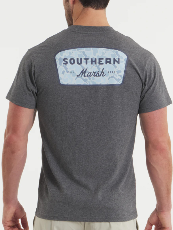 Retro Camo Branding Tee in Midnight Gray By Southern Marsh