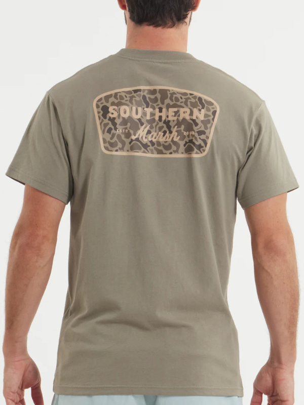Retro Camo Branding Tee in Stonewall Olive By Southern Marsh