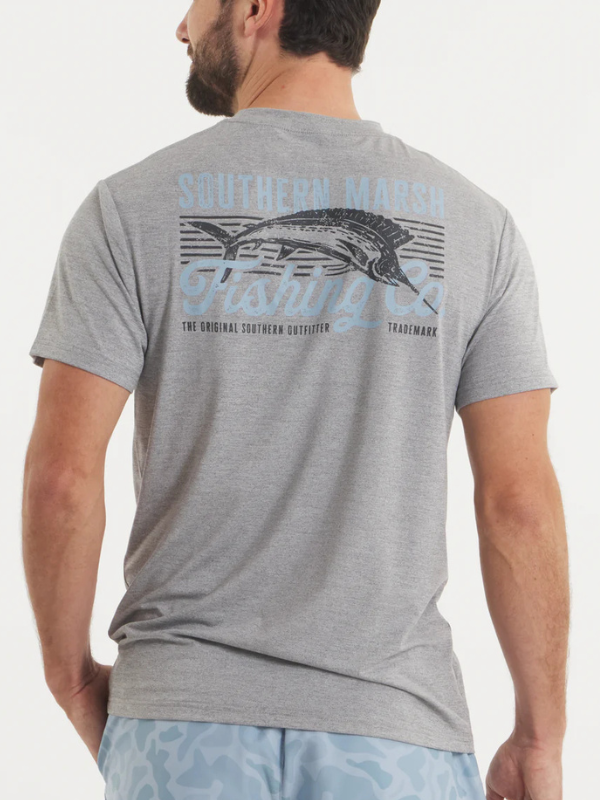 FieldTec™ Pro Heathered Fishing Co. Tee in Midnight Gray By Southern Marsh