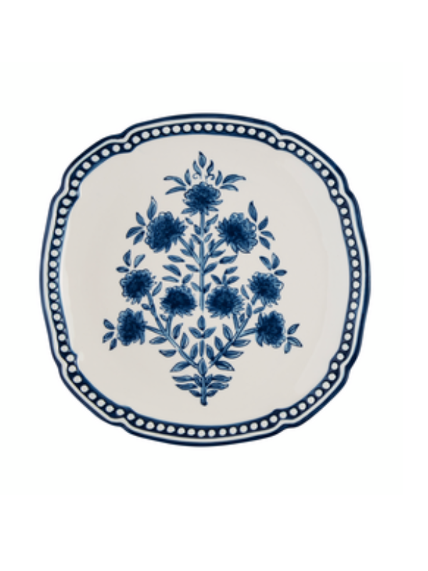 Blue Block Print Nested Small Square Platter