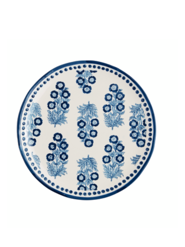 Blue Block Print Nested Large Round Platter