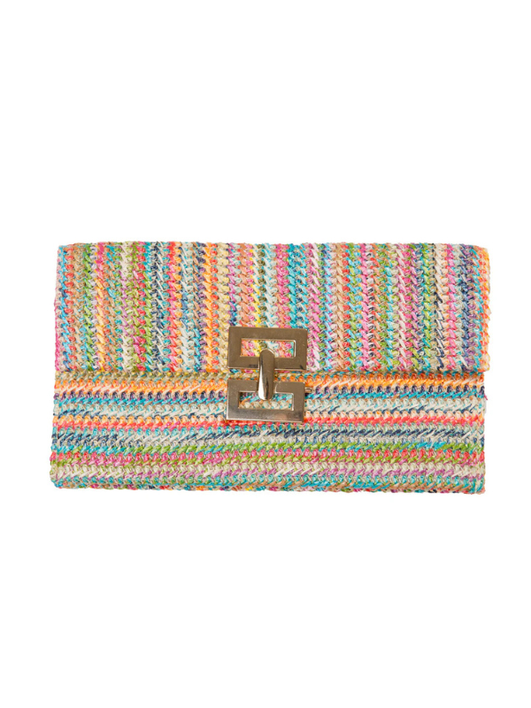 Multi-Colored Zelda Clutch With Gold Clasp