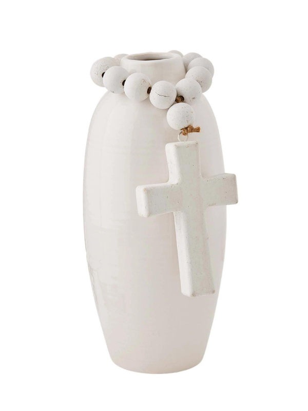 Tall Stoneware Beaded Vase