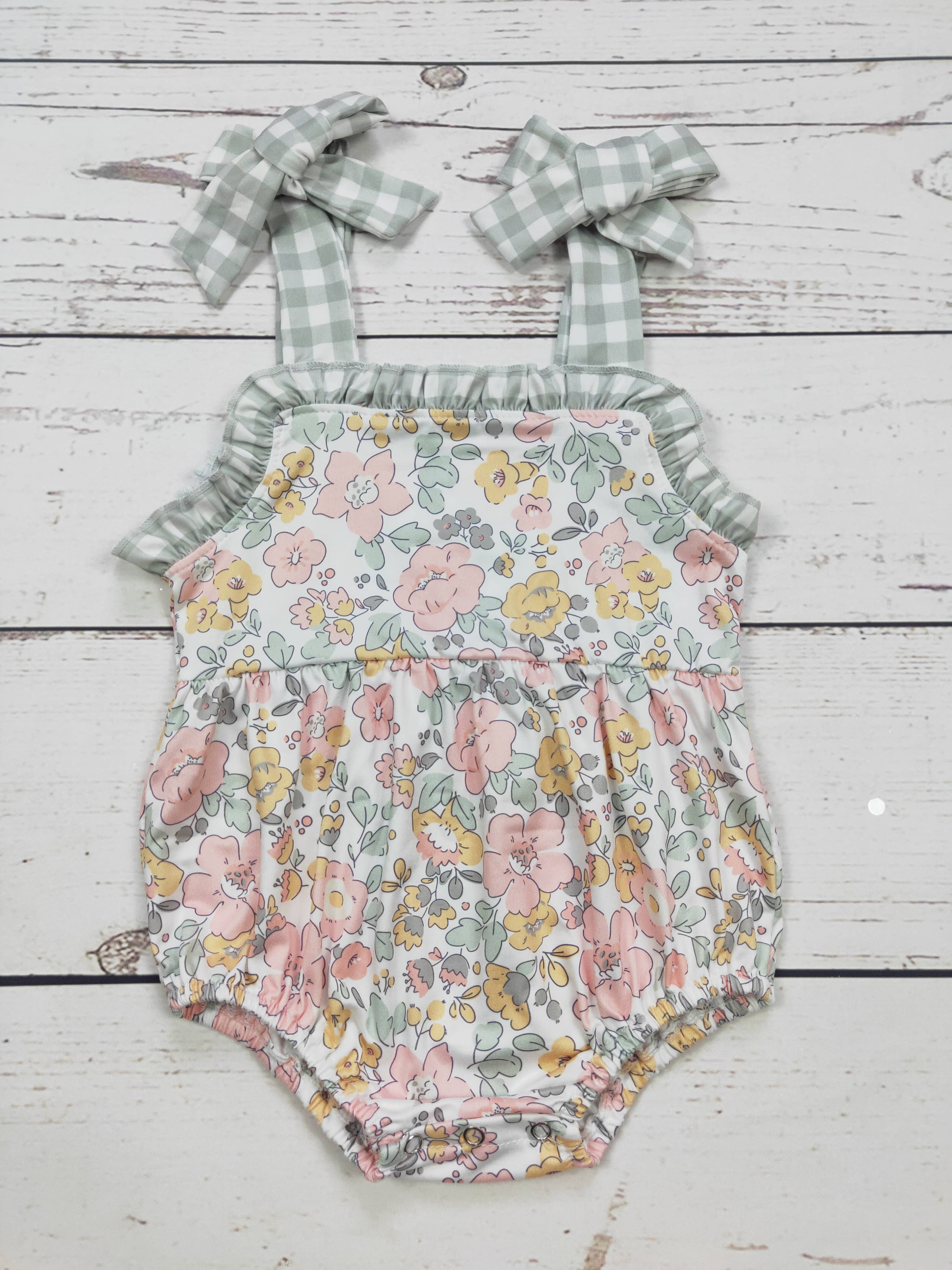 Girls Checkered Flower Bubble Onesie