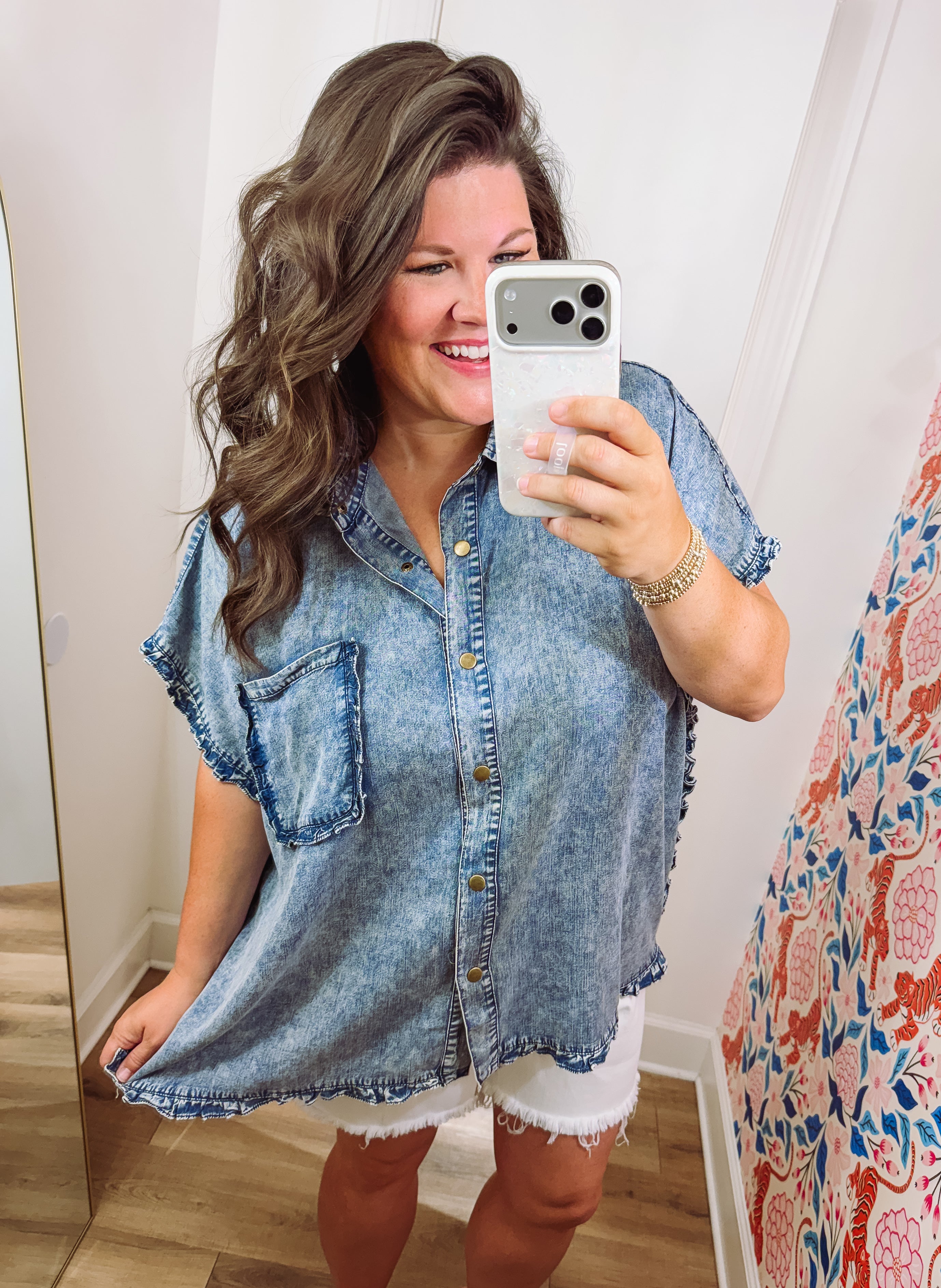 The Deanna Denim Ruffle Top (S-3X)