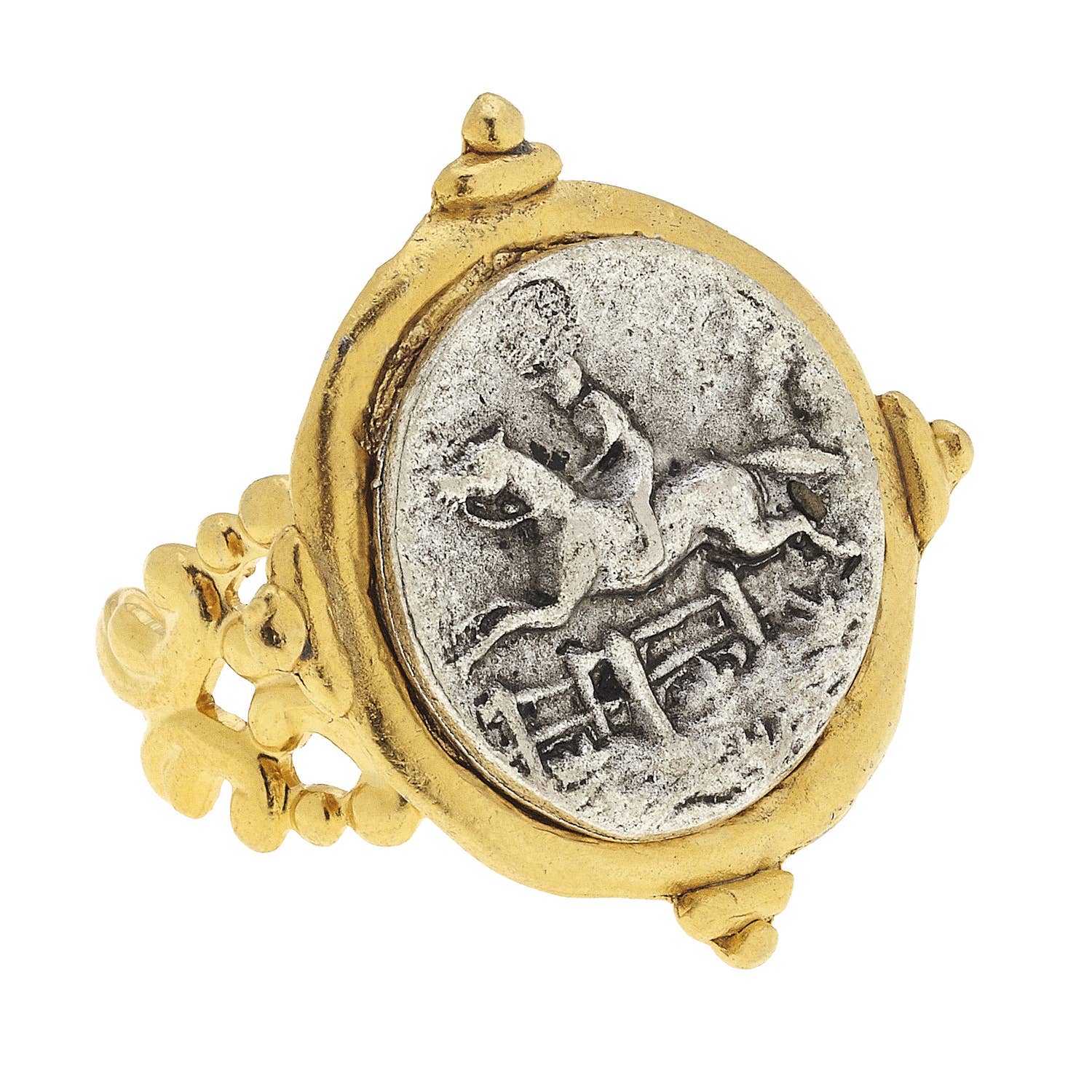 Handcast Gold and Silver Intaglio Equestrian Adjustable Ring