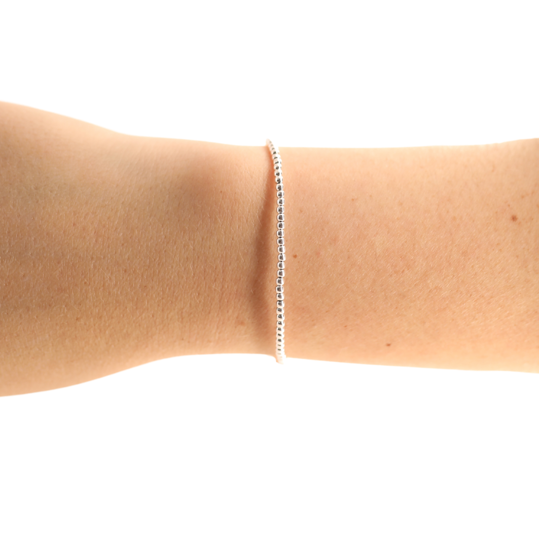 Extended 2MM Silver Beaded Blonde Bracelet