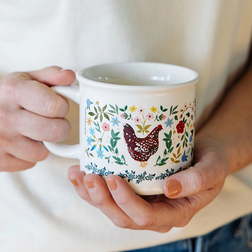 Chickens Folk Floral Mug