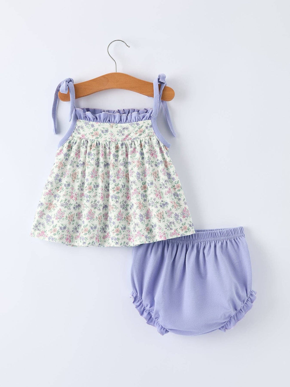 Purple Floral Smocked Embroidery Baby Girls Bloomers Set