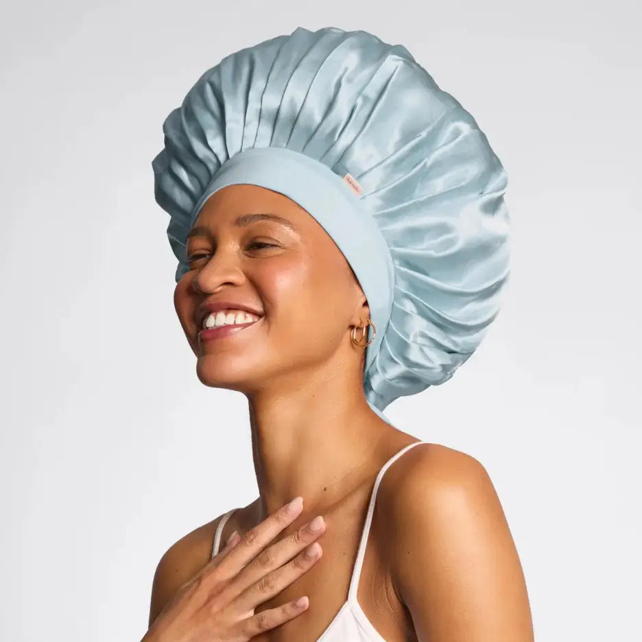 Haze Blue Oversized Satin Bonnet by Kitsch