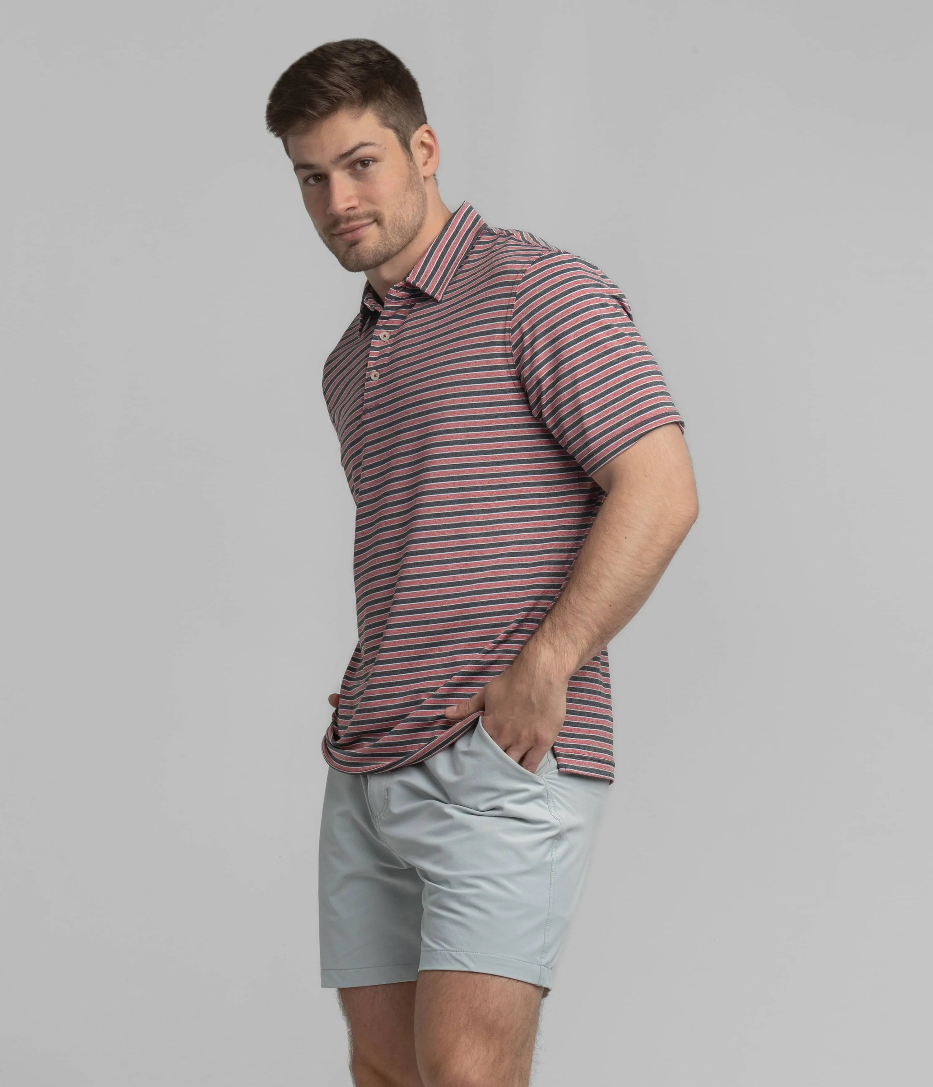 Cahaba Heather Stripe Polo in Black Cherry by Southern Shirt Co.
