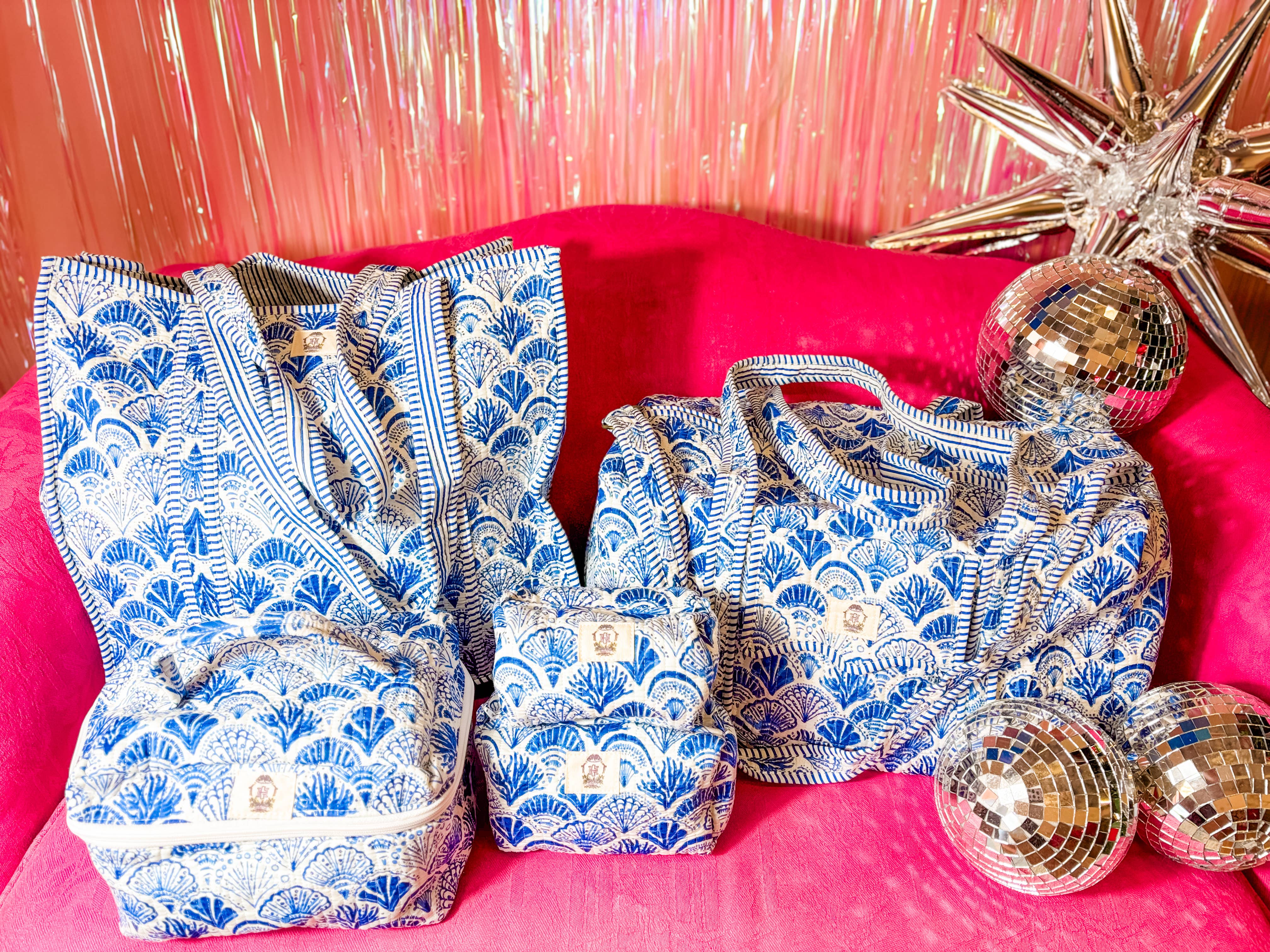 Calico Scallop Quilted Set of Three Cosmetic Bags