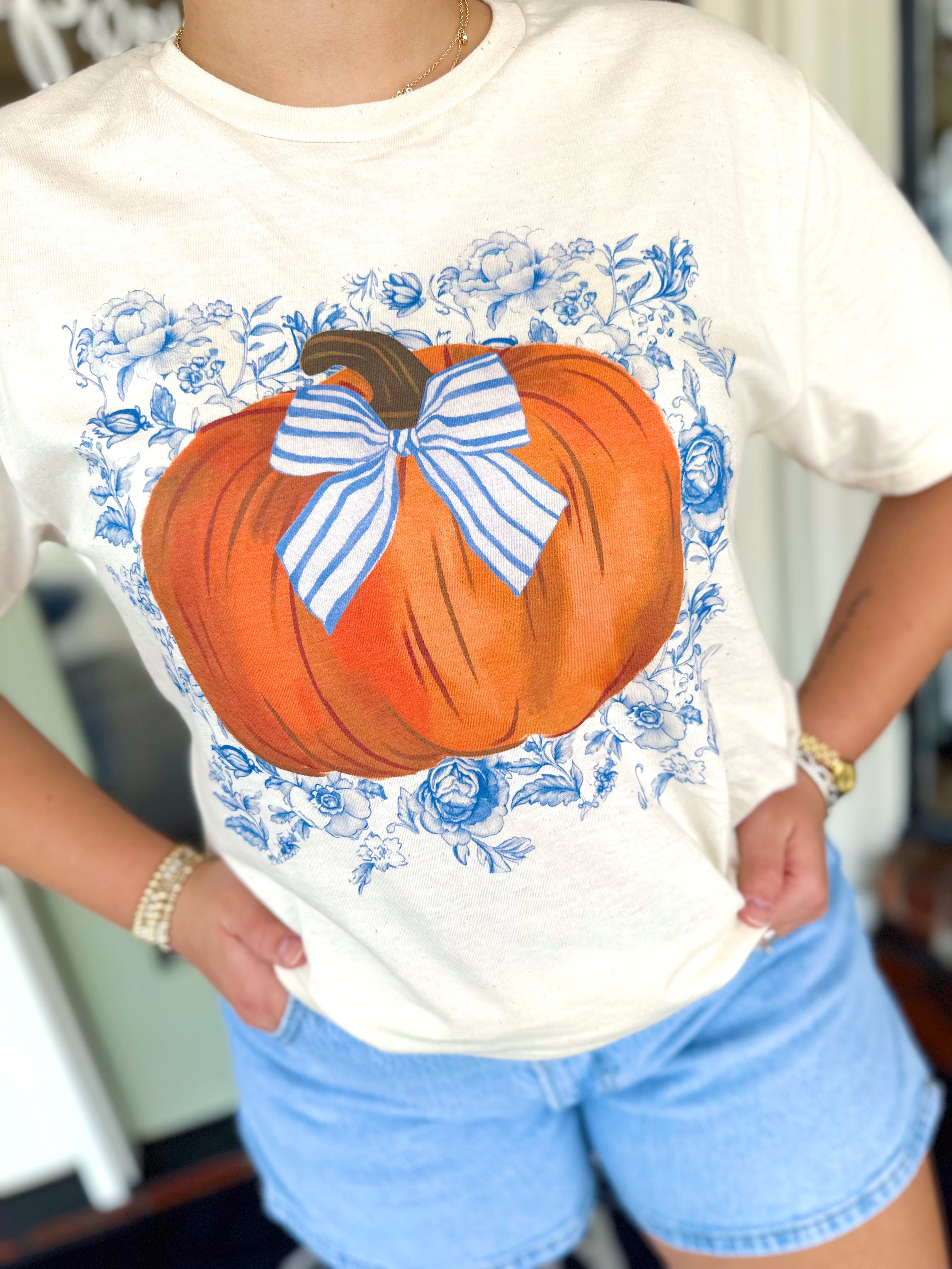Blue Floral Pumpkin Tee