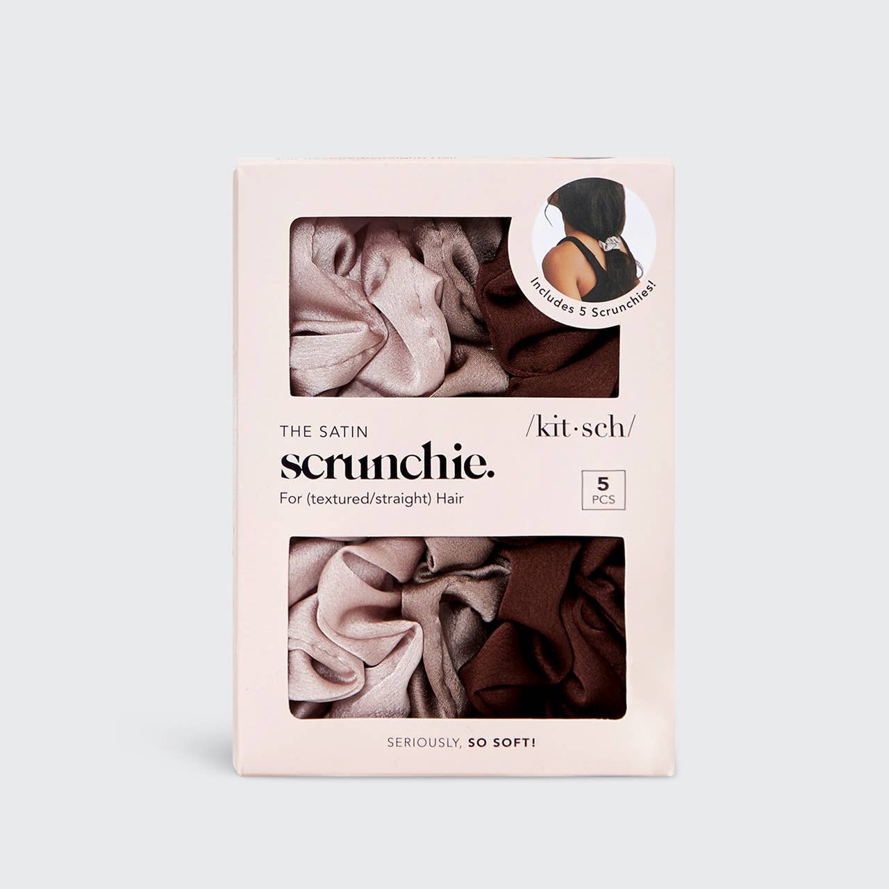 5 Piece Satin Sleep Scrunchies in Cameo