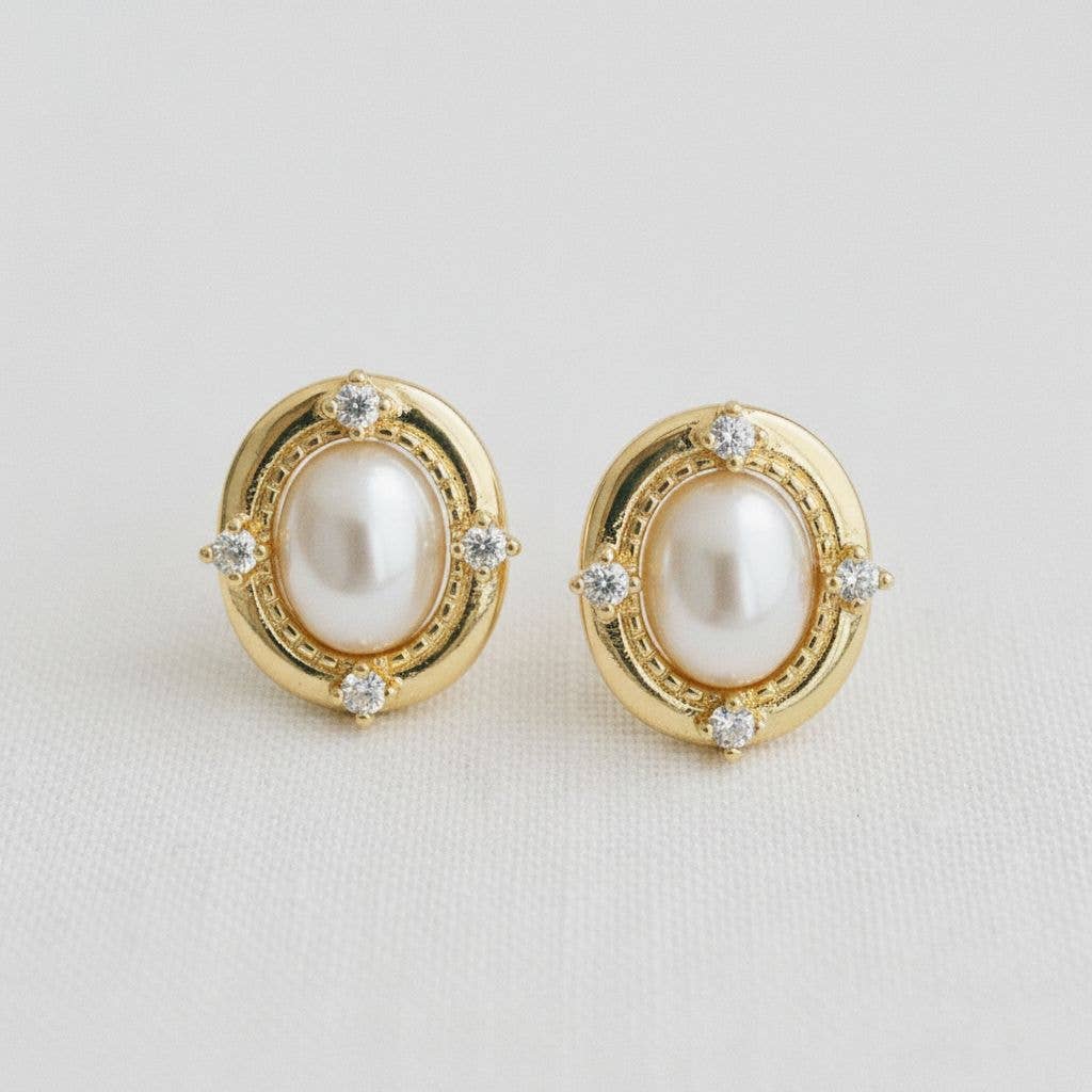 Pearl and Zirconia Drop Earrings