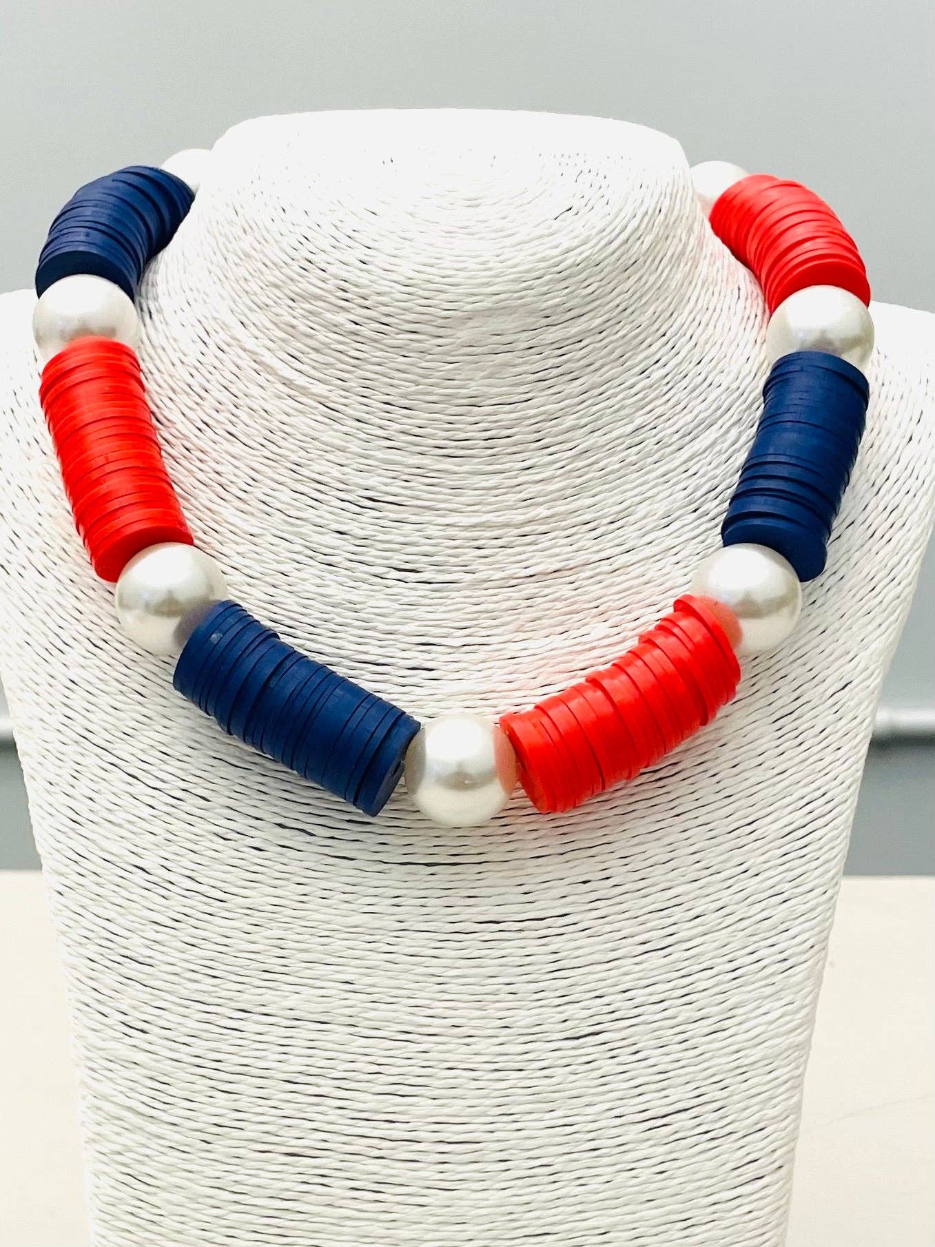USA Necklace in Red, Pearl and Blue