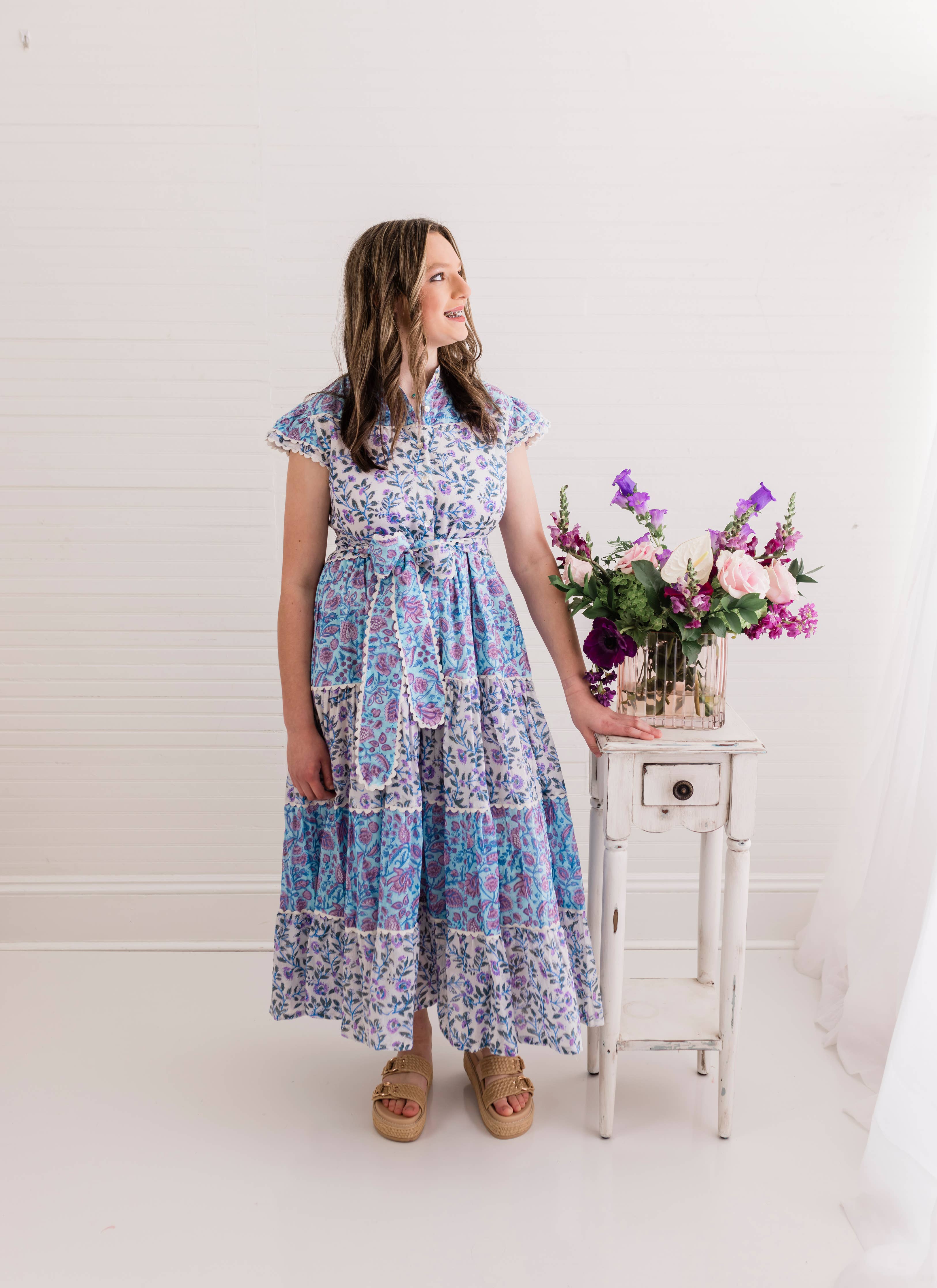 Santorini Sunset | Ruffle Ricrac Midi Dress