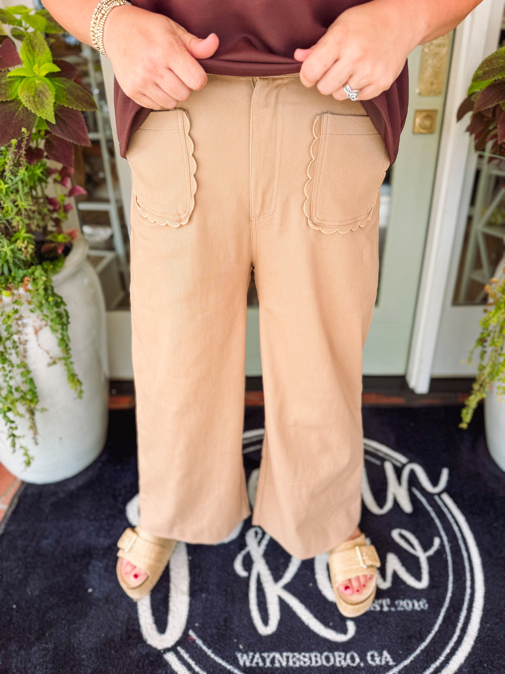 The Marlene Scallop Pocket Pants in Camel (XL-2X)