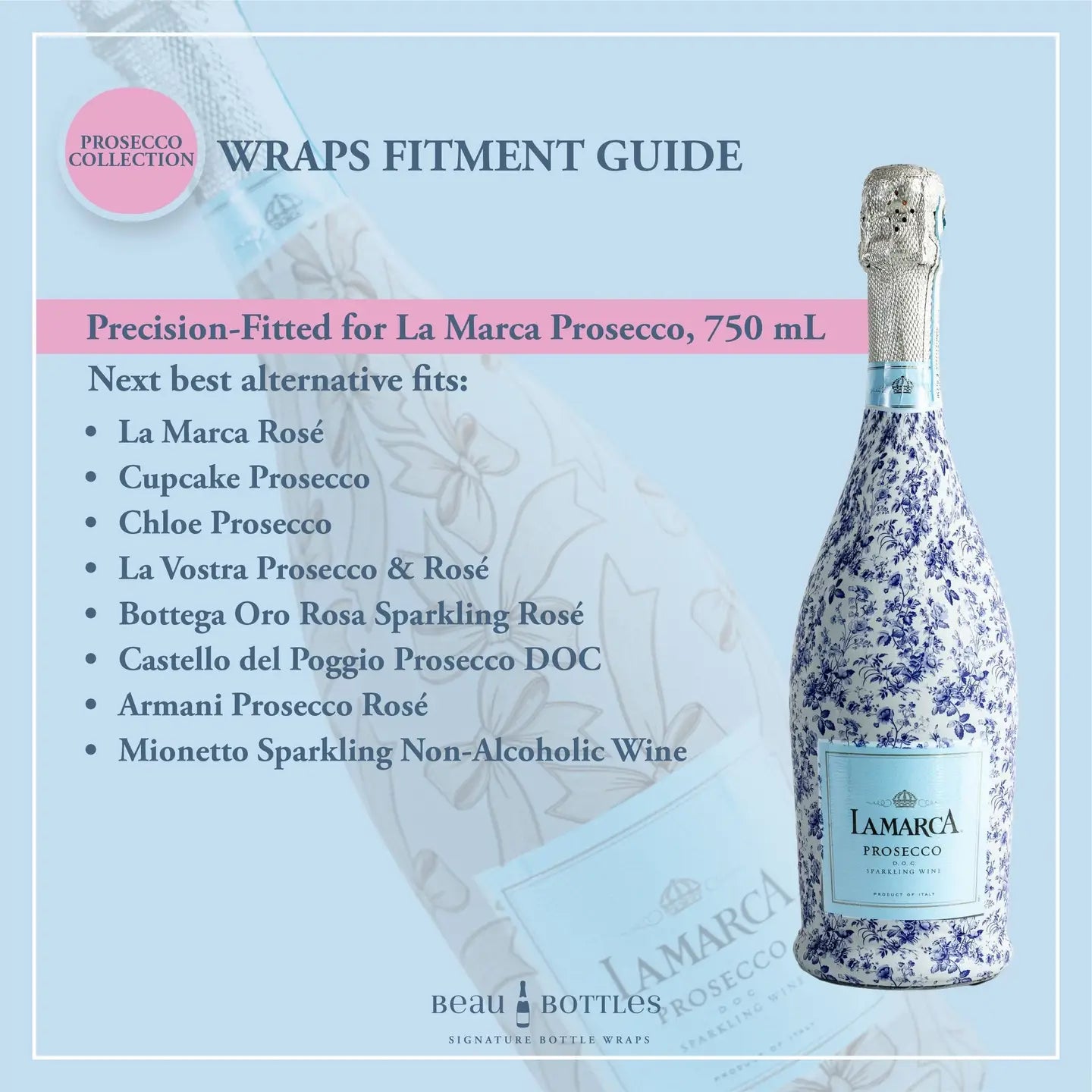 Beau Bottle Grandmillenial Blue Floral- Prosecco Collection