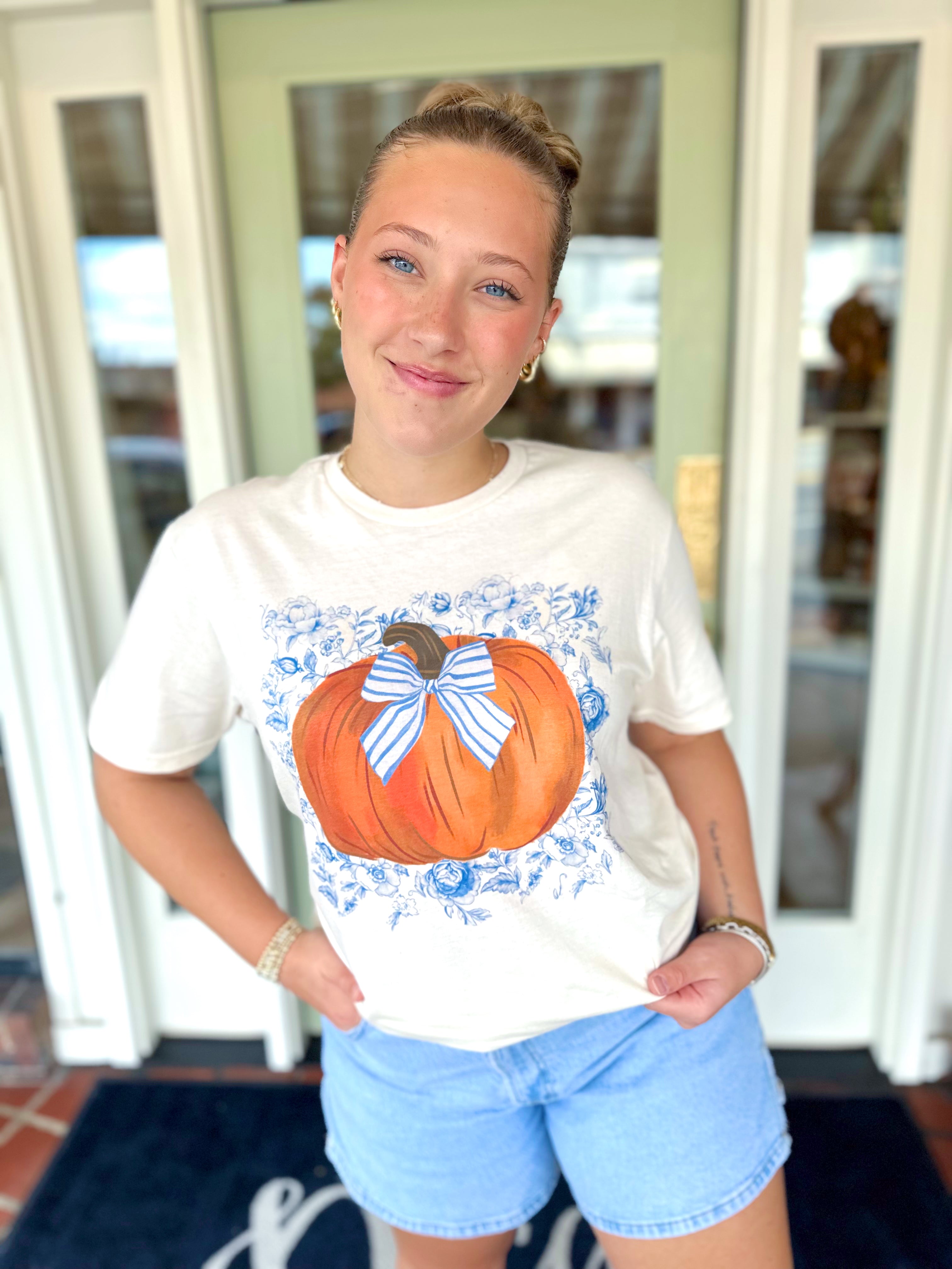 Blue Floral Pumpkin Tee