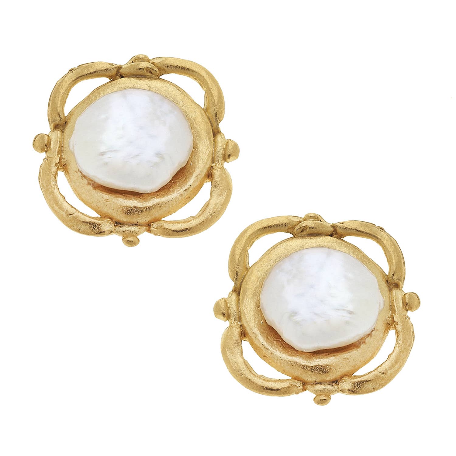 Pearl Scroll Studs by Susan Shaw