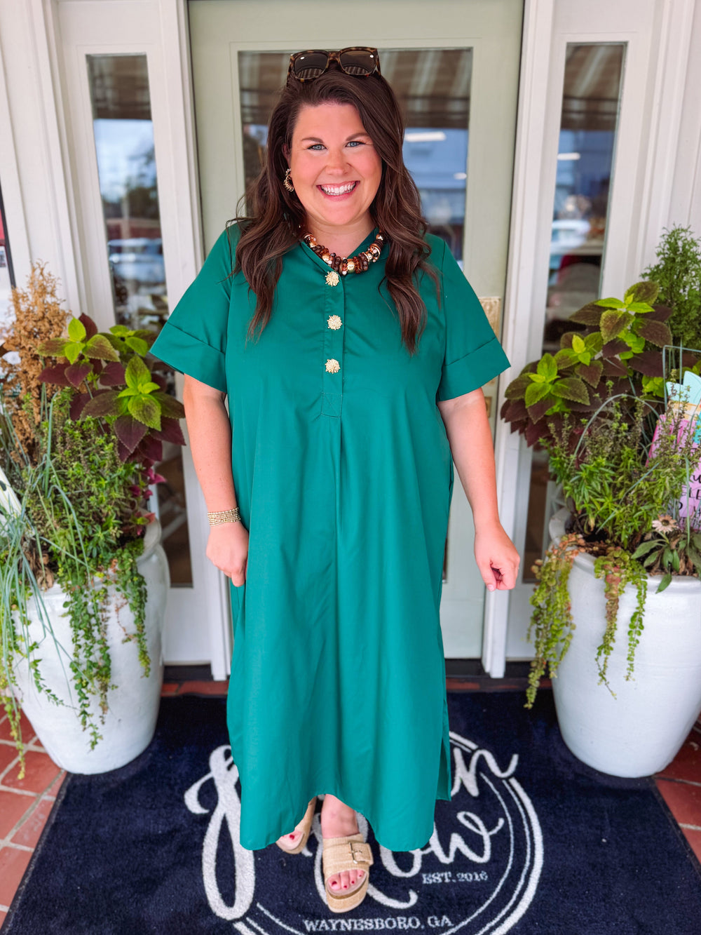 The Stella Midi Dress in Hunter Green (XL-2X)