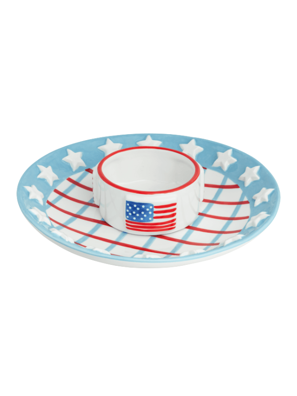 American patriotic chip and dip bowl set for hosting flag america