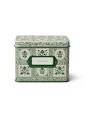 Decorative recipe box with green florals on it
